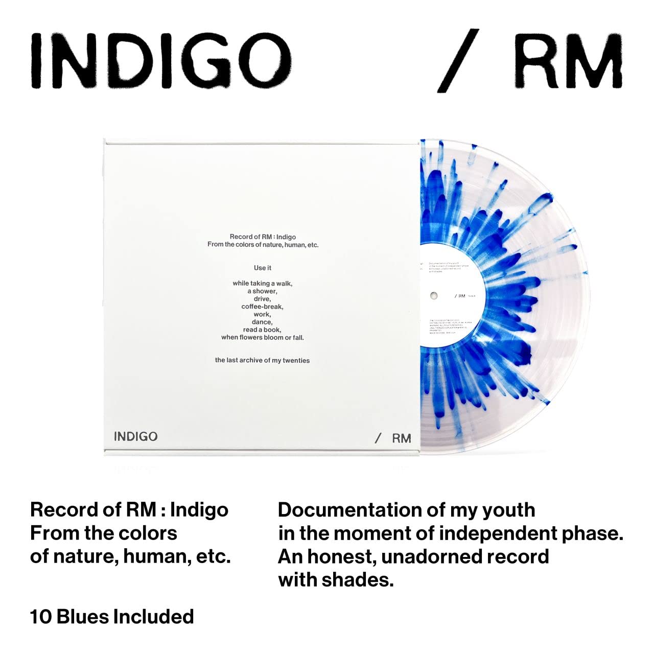 RM (BTS) - Indigo (Limited Edition, Clear & Blue Splatter Vinyl) (LP) - Joco Records