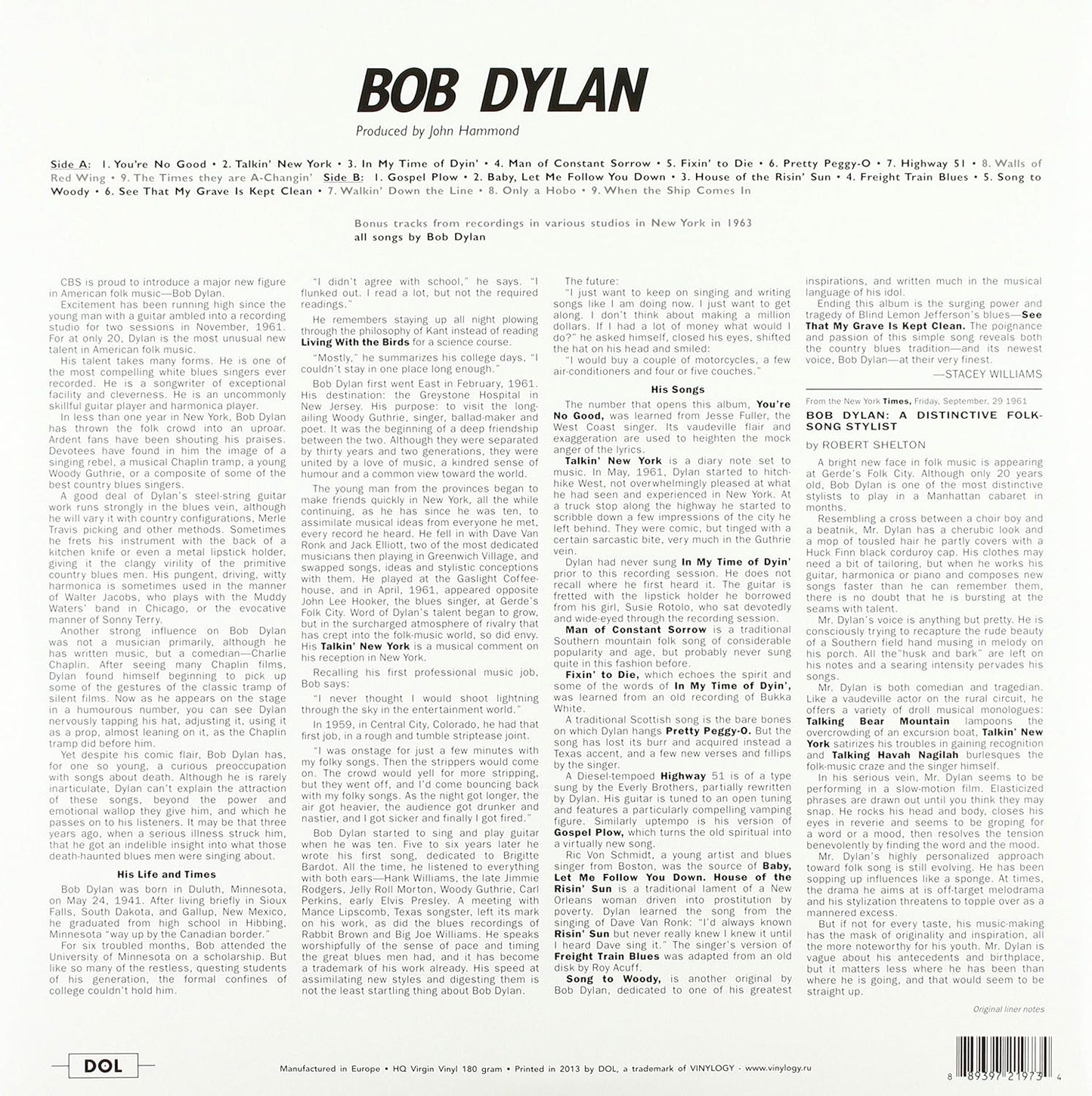 Bob Dylan - Bob Dylan (Import, Gatefold, 180 Gram) (LP)