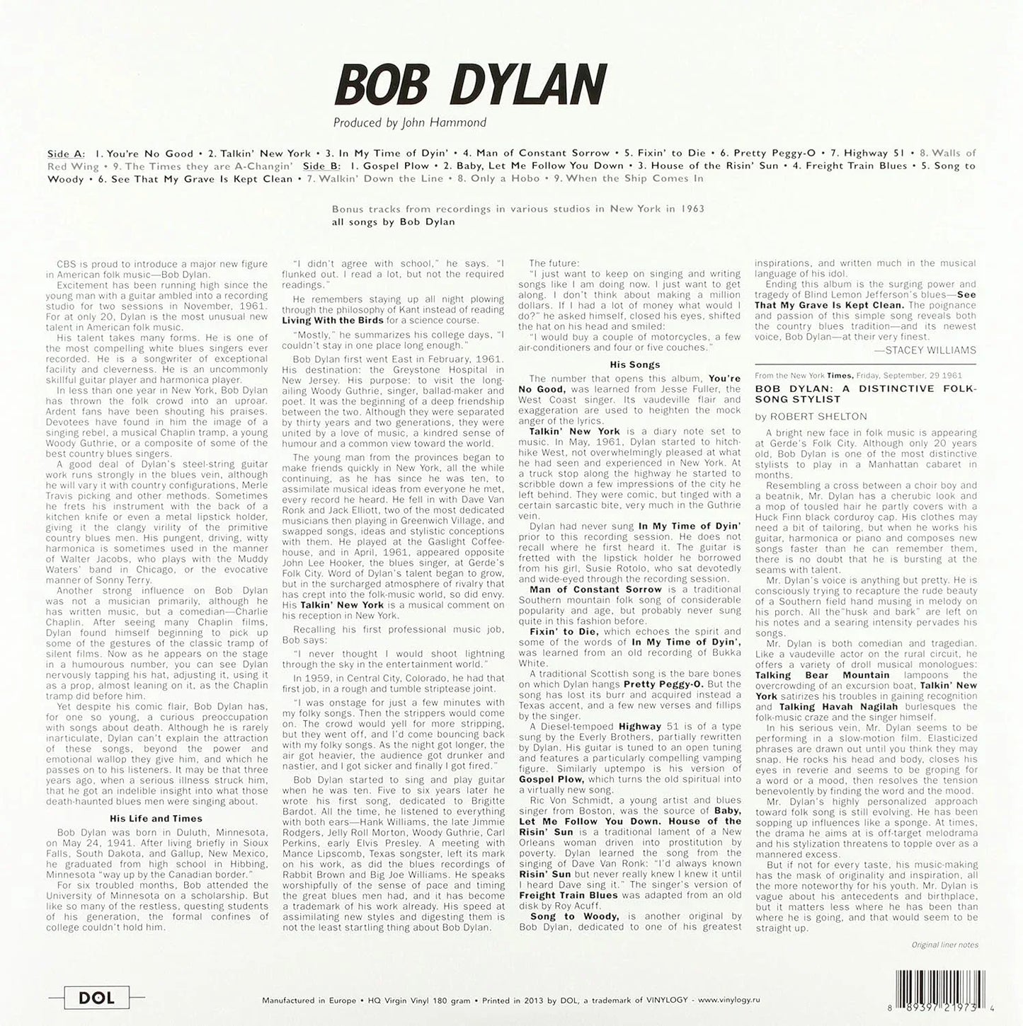 Bob Dylan - Bob Dylan (Import, Gatefold, 180 Gram) (LP)