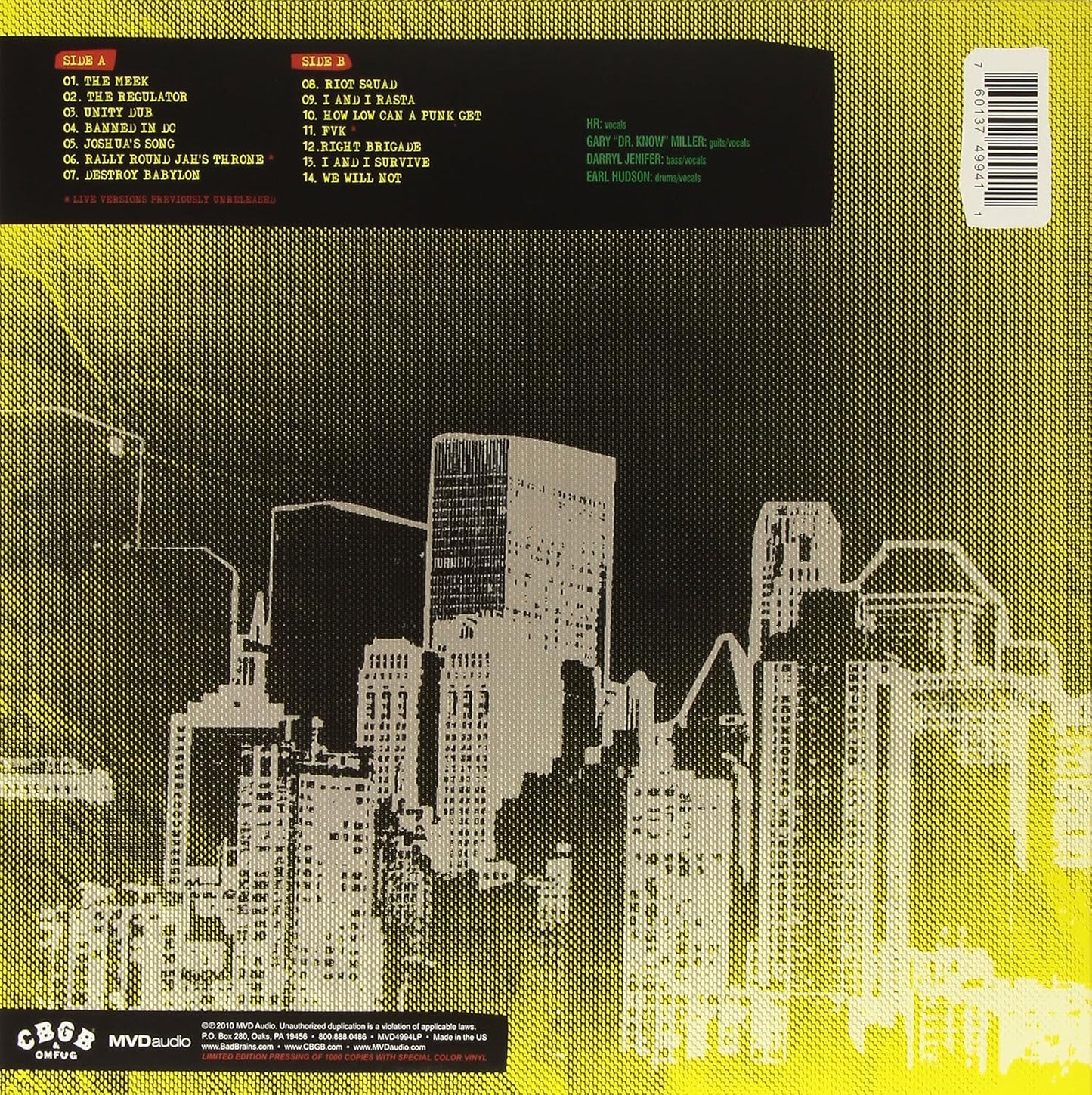 Bad Brains - Live At CBGB (Live Performances, Special Edition Import) (LP) - Joco Records