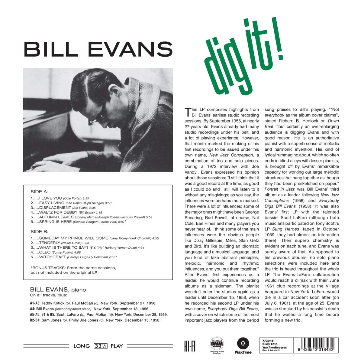 Bill Evans - Dig It! (Includes 2 Bonus Tracks) (LP) - Joco Records