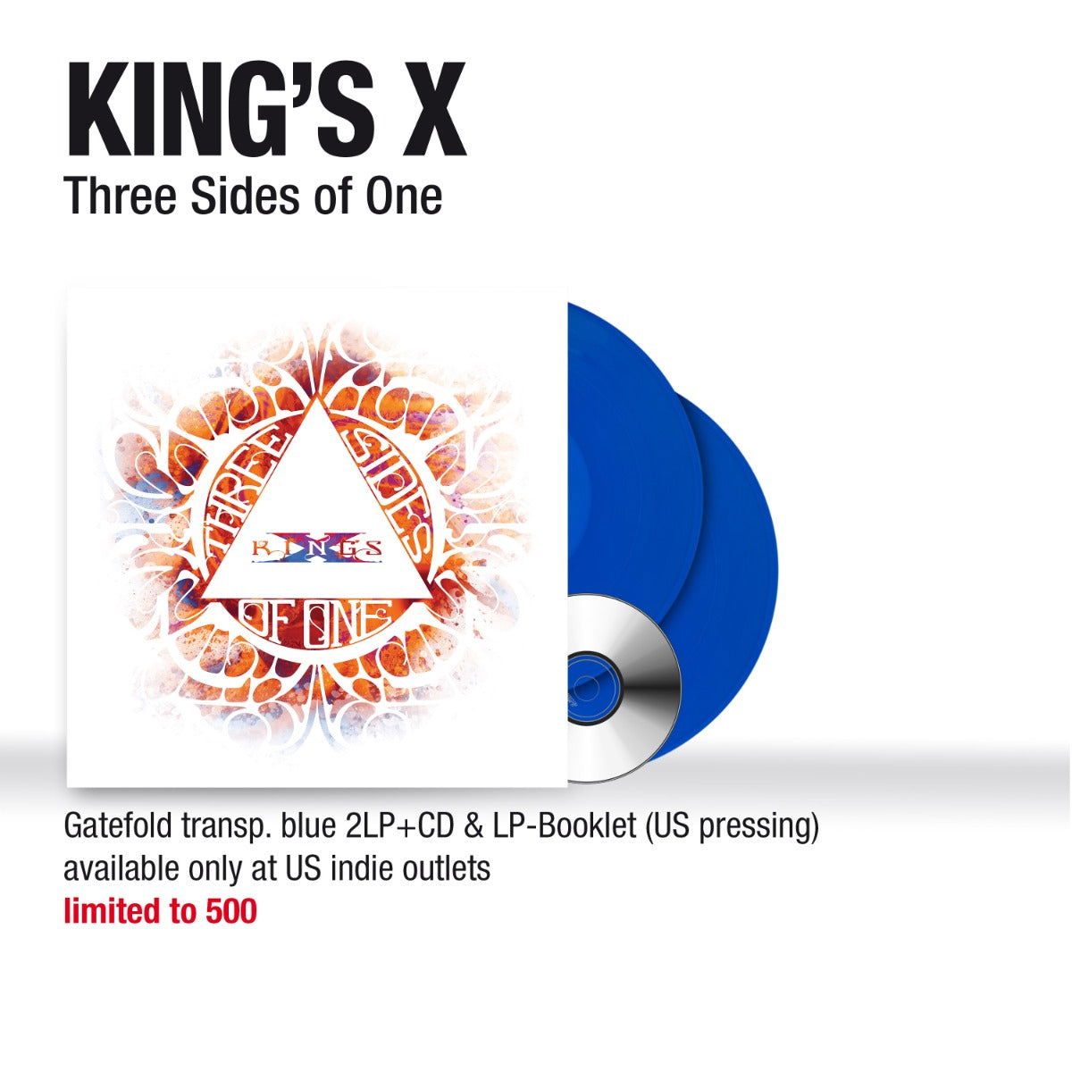 King's X - Three Sides Of One (Gatefold LP Jacket, Booklet, With CD, Blue Vinyl) - Joco Records