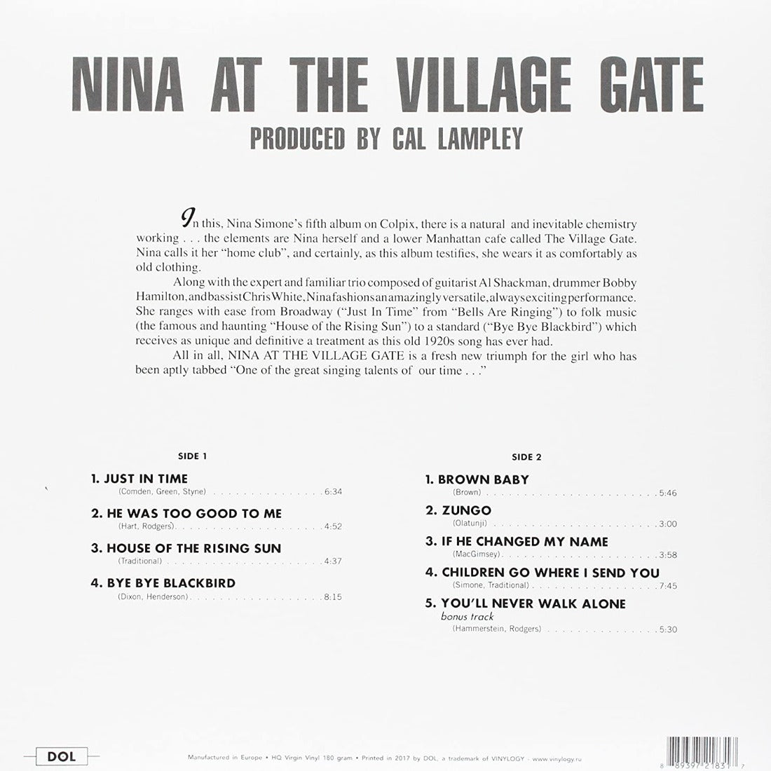 Nina Simone - At The Village Gate (Gatefold, 180 Gram) (LP) - Joco Records
