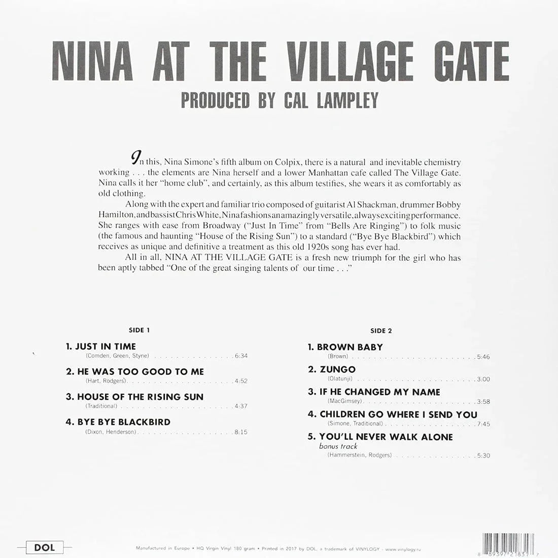Nina Simone - At The Village Gate (Gatefold, 180 Gram) (LP) - Joco Records