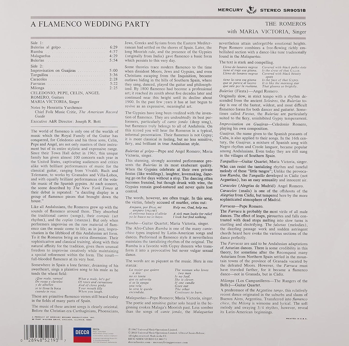 The Romeros - A Flamenco Wedding Party (Mercury Living Presence Series) (Half-Speed Master) (LP) - Joco Records