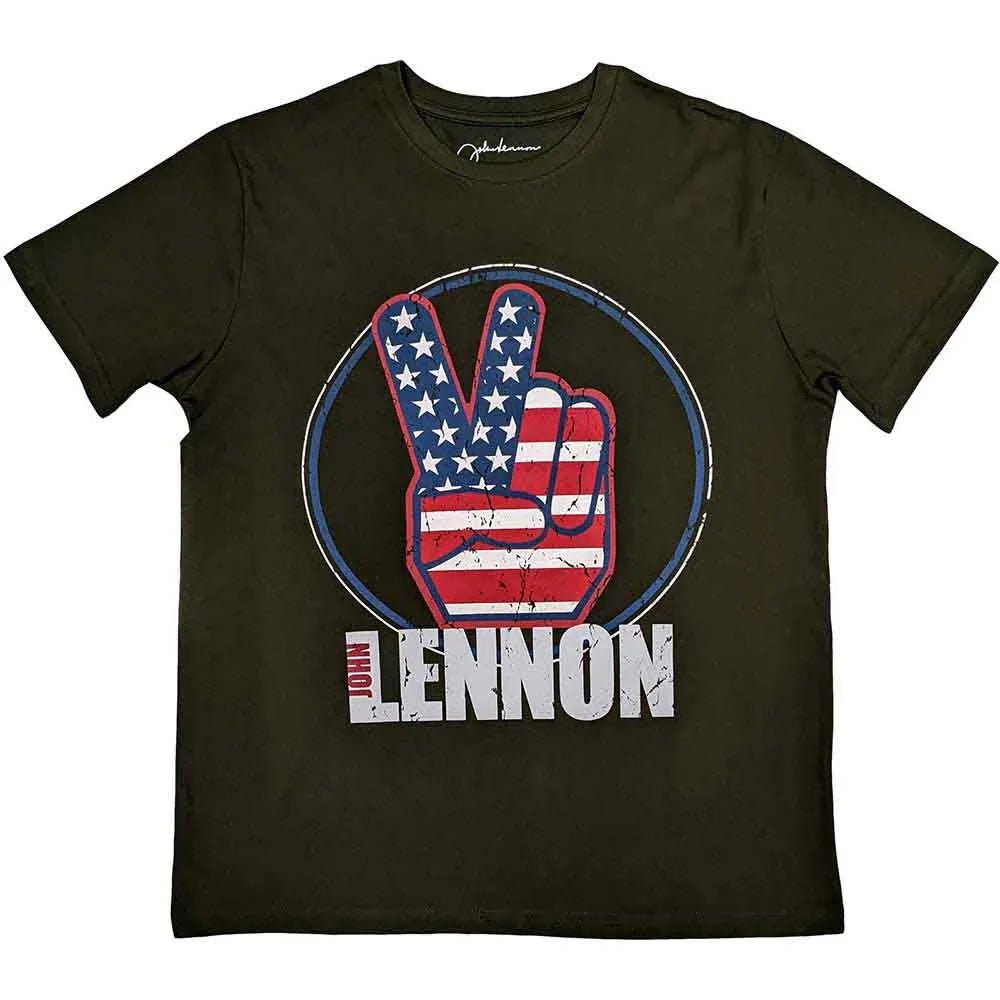 John Lennon - Peace Fingers US Flag (T-Shirt) - Joco Records
