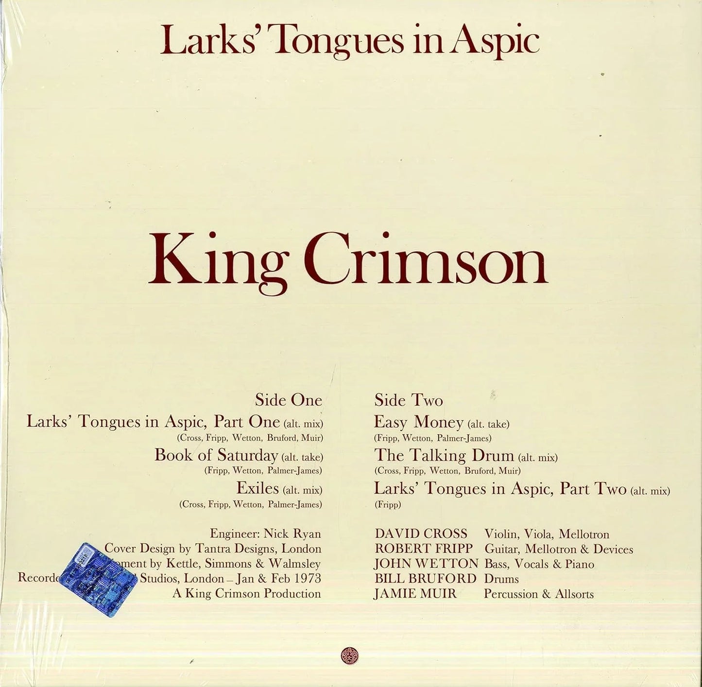 King Crimson - Larks Tongues In Aspic (Alternative Edition) (Remixed by Wilson & Fripp, 200 Gram Audiophile) (LP) - Joco Records