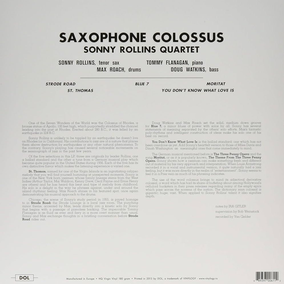 Sonny Rollins - Saxophone Colossus (Limited Edition, 180 Gram, Blue Vinyl) (LP) - Joco Records