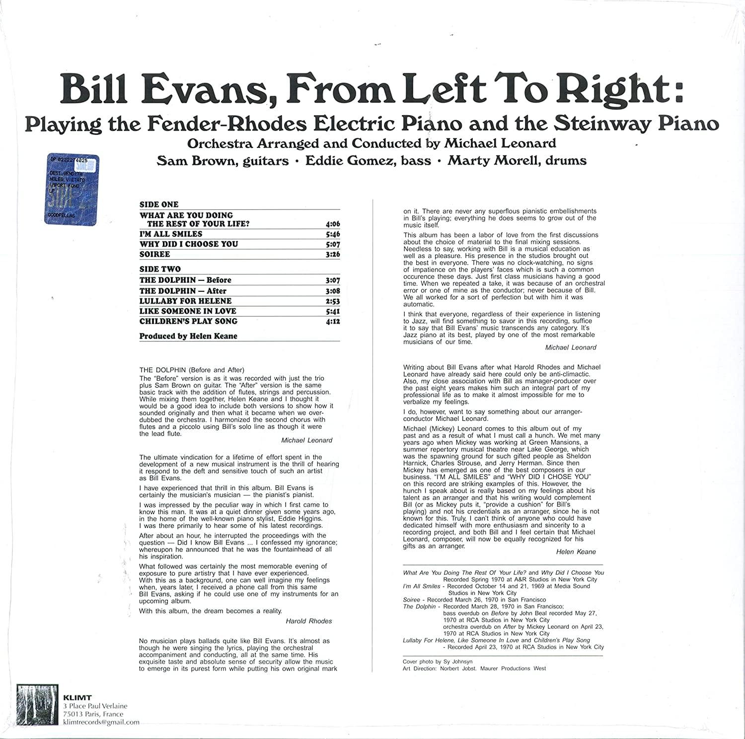 Bill Evans - From Left To Right (Limited Edition, White Vinyl) (LP) - Joco Records