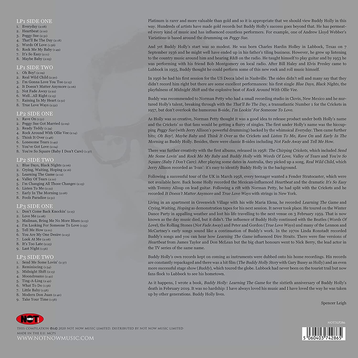 Buddy Holly - The Platinum Collection (Limited Edition, White Color Vinyl) (3 LP) - Joco Records