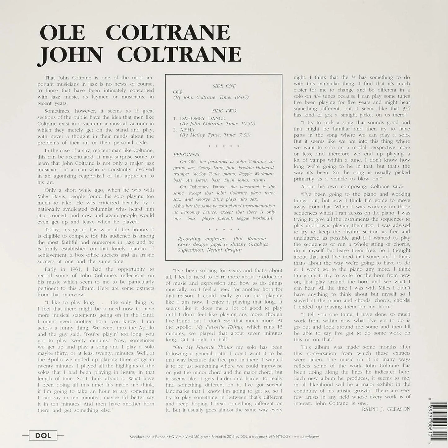 John Coltrane - Ole (Limited Edition, 180 Gram, Blue Vinyl) (LP) - Joco Records