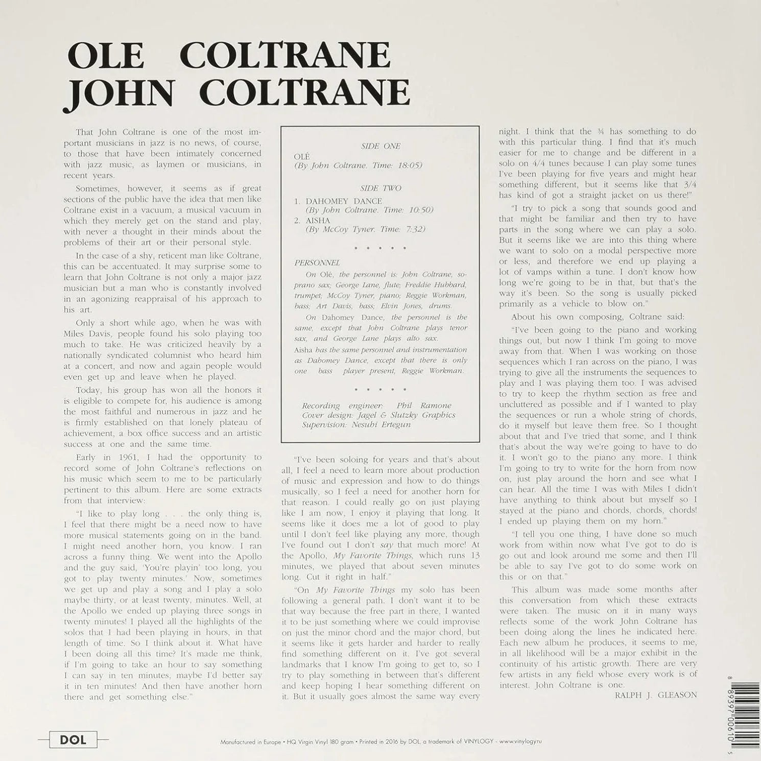 John Coltrane - Ole (Limited Edition, 180 Gram, Blue Vinyl) (LP) - Joco Records