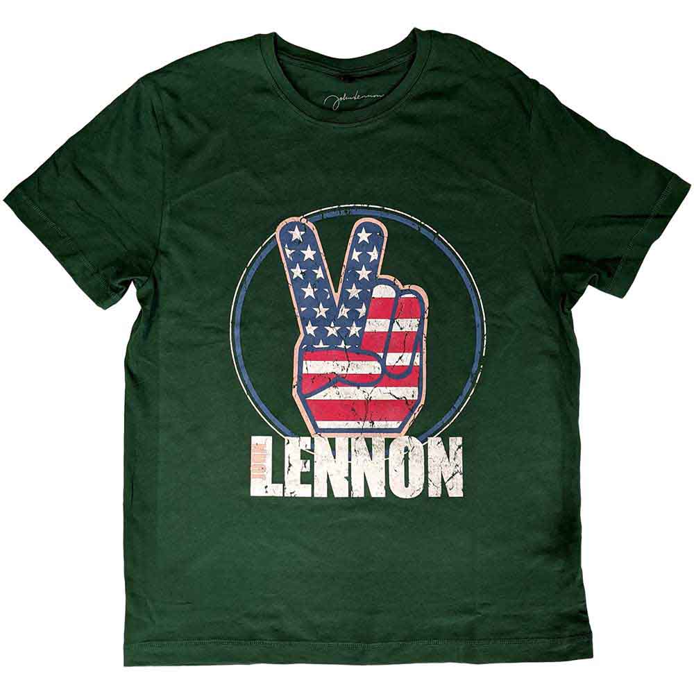 John Lennon - Peace Fingers US Flag (T-Shirt) - Joco Records