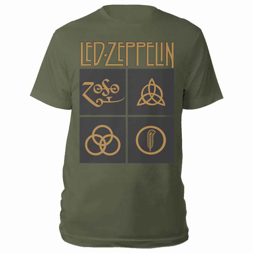 Led Zeppelin - Gold Symbols in Black Square (T-Shirt) - Joco Records