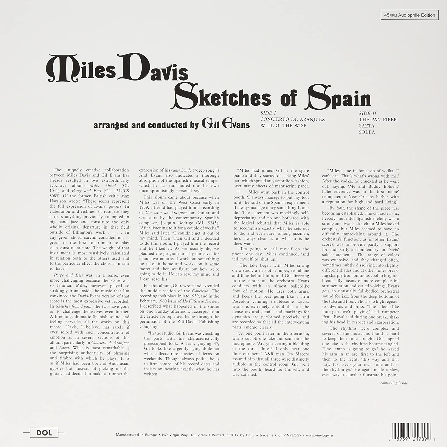 Miles Davis - Sketches Of Spain (Gatefold, 180 Gram) (LP) - Joco Records