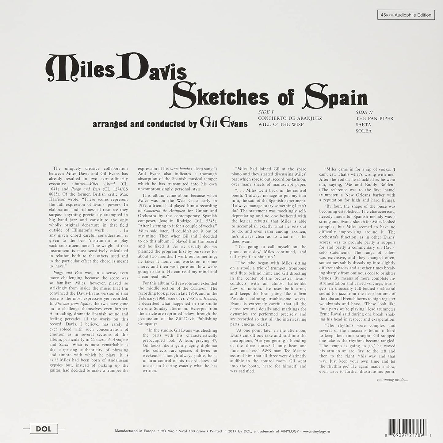 Miles Davis - Sketches Of Spain (Gatefold, 180 Gram) (LP) - Joco Records