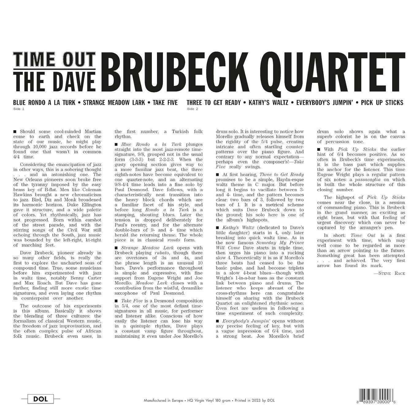 The Dave Brubeck Quartet - Time Out (Limited Edition, 180 Gram, Clear Vinyl) (LP) - Joco Records