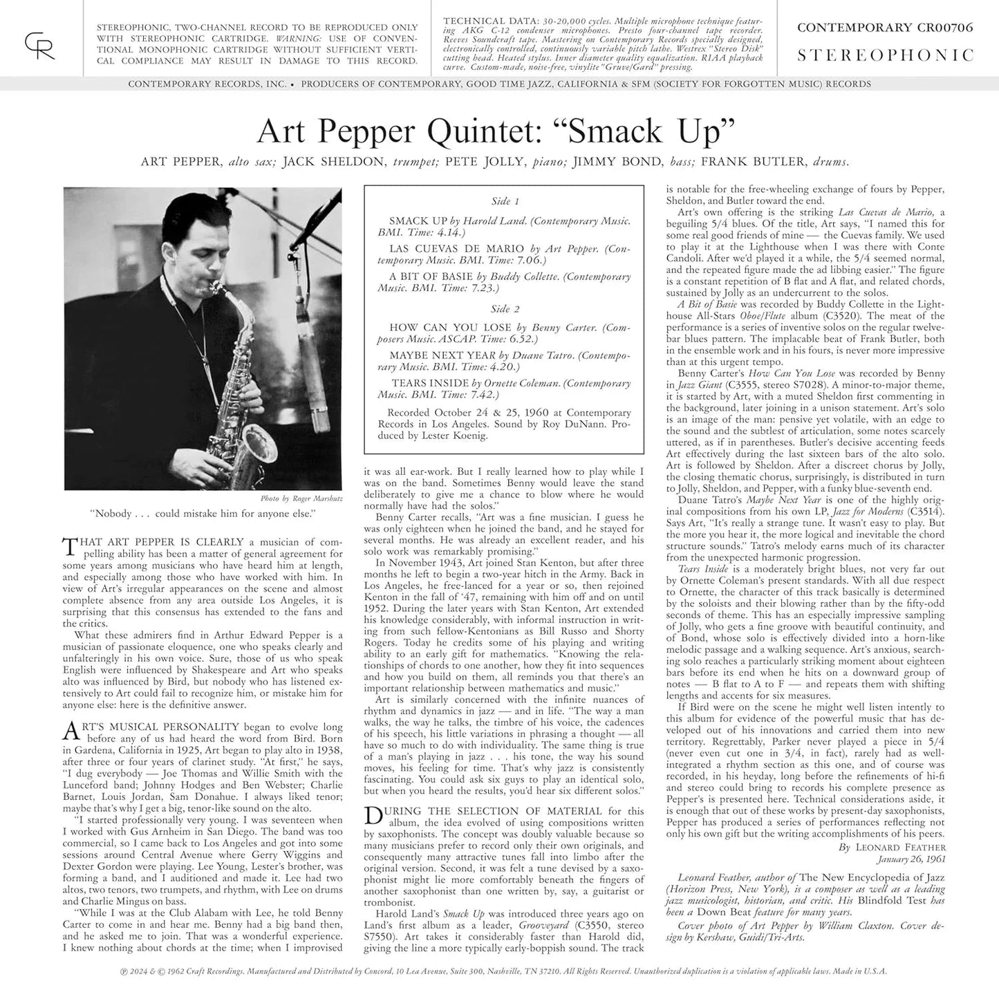 Art Pepper Quintet - Smack Up (Contemporary Records Acoustic Sounds Series) (Deluxe Edition) (2 LP) - Joco Records