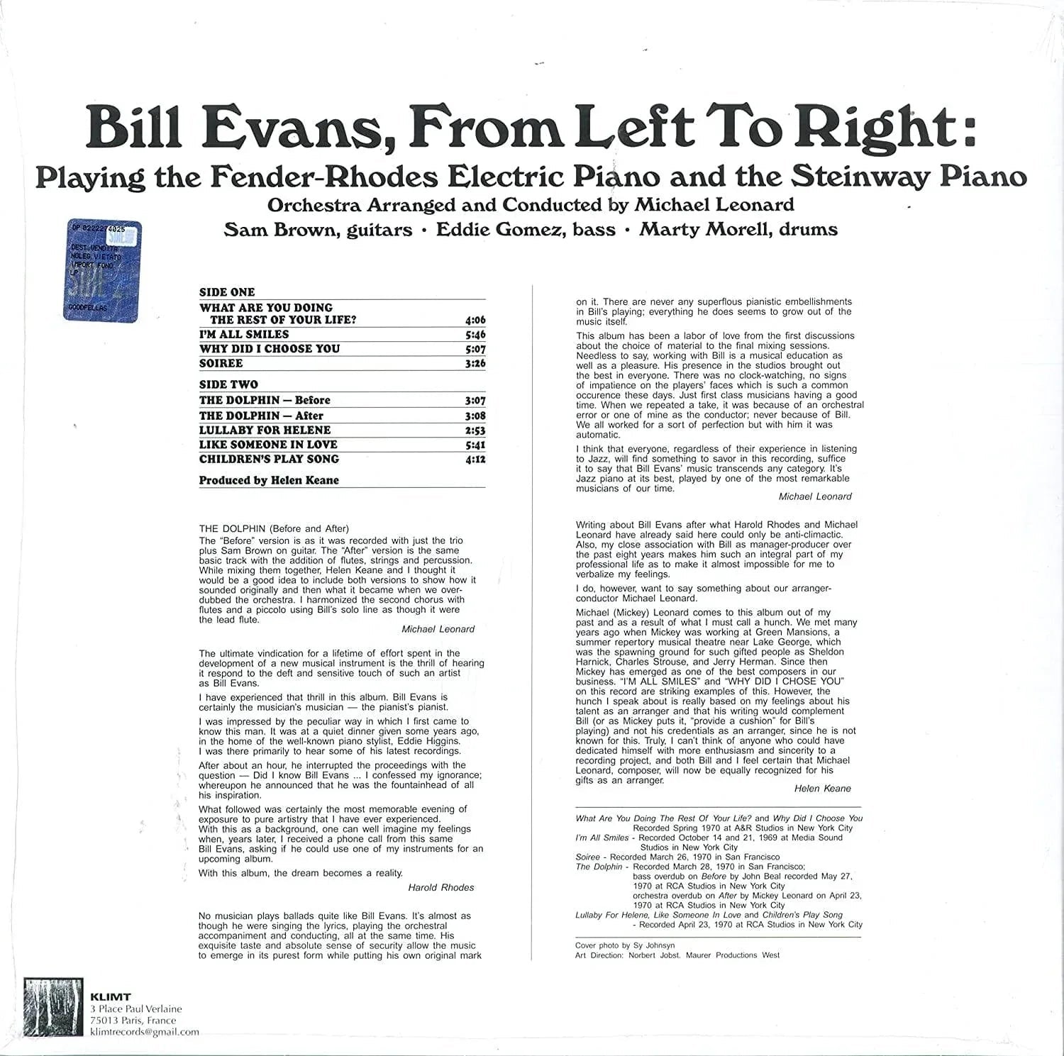 Bill Evans - From Left To Right (Limited Edition, White Vinyl) (LP) - Joco Records