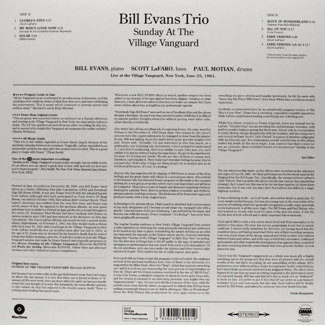 Bill Evans - Sunday At The Village Vanguard (Limited Edition Import, 180 Gram) (LP) - Joco Records