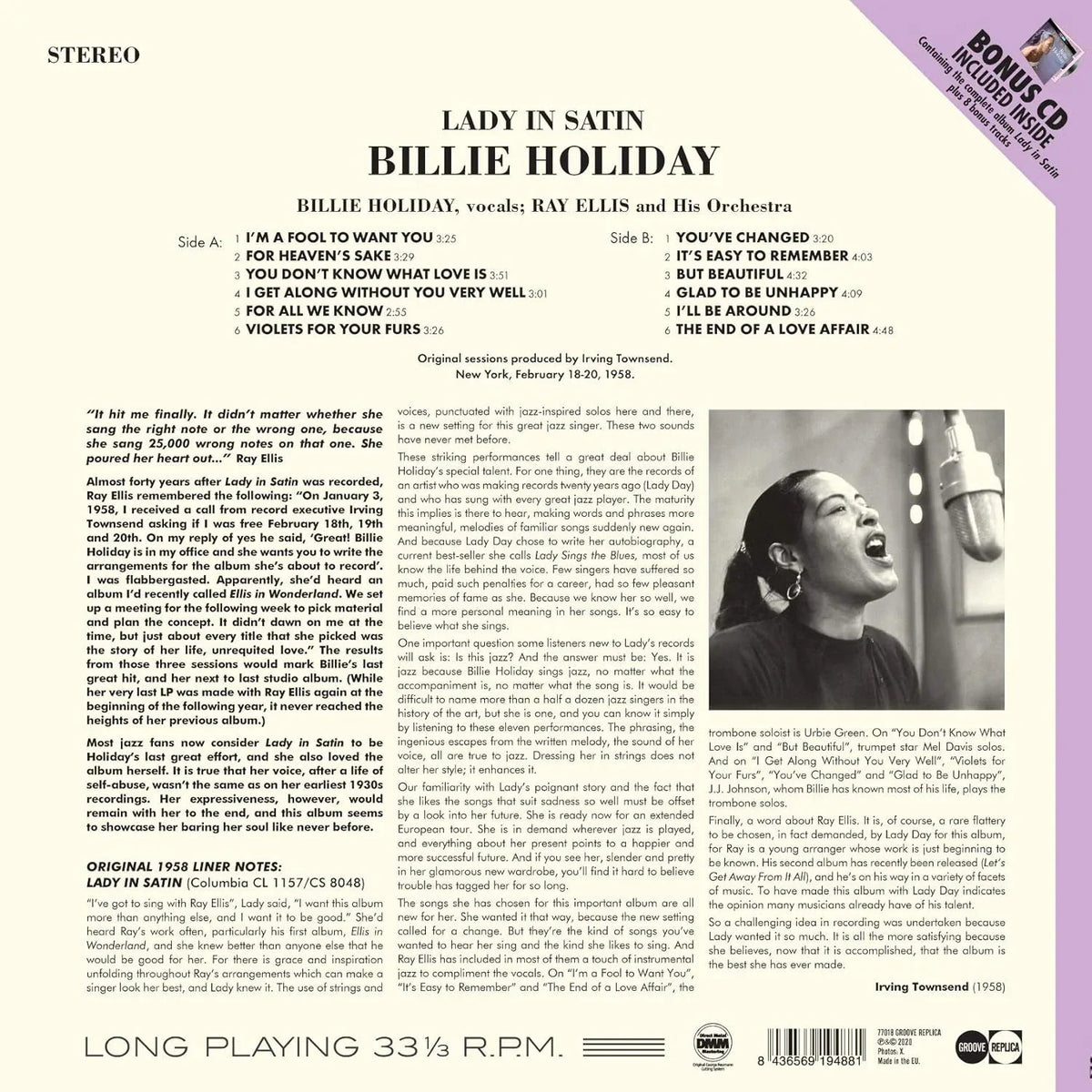 Billie Holiday - Lady In Satin (Limited Edition Import, Bonus CD, 180 Gram) (LP) - Joco Records
