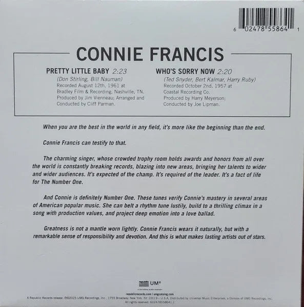 Connie Francis - Pretty Little Baby (Baby Pink, 7" Vinyl Single) - Joco Records