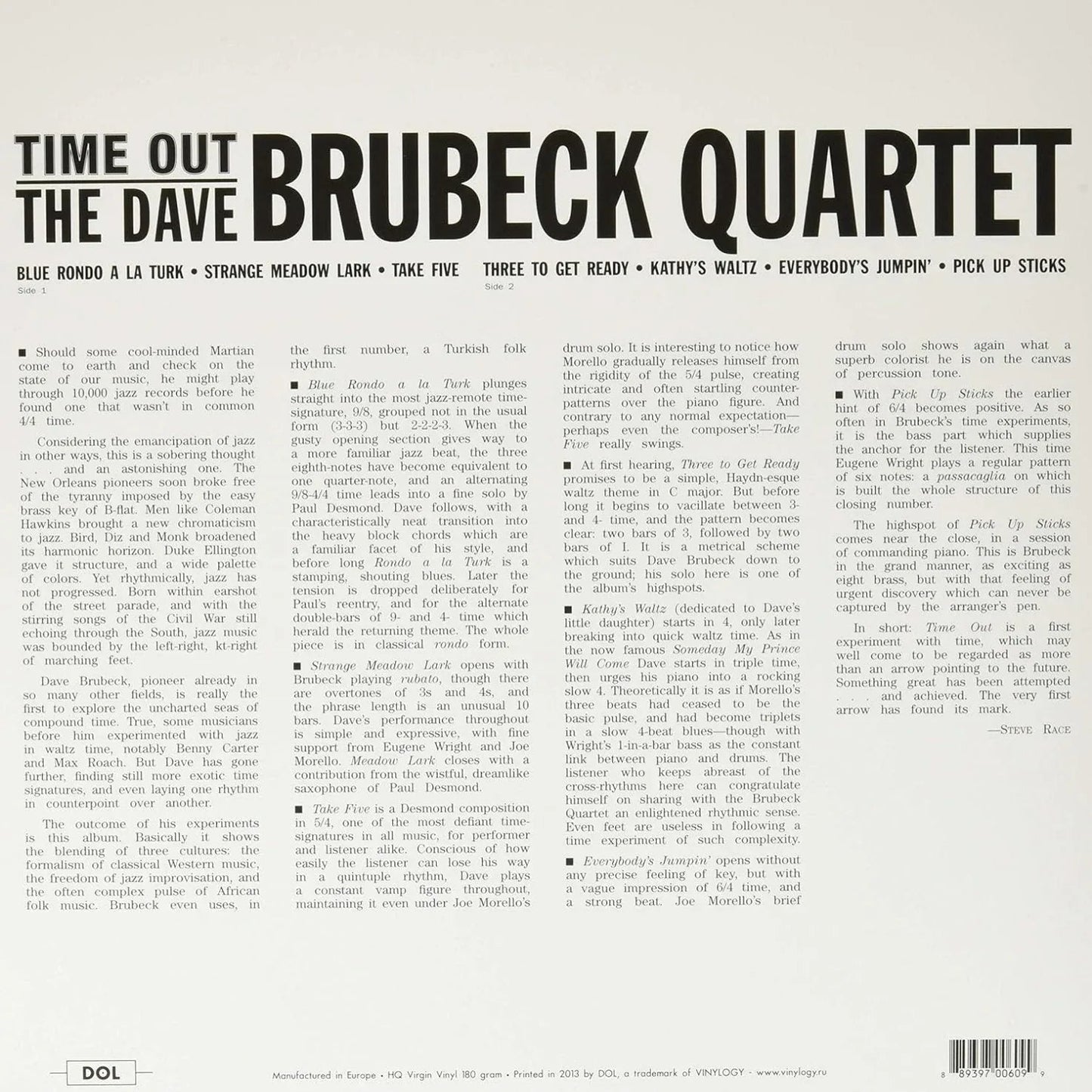 Dave Brubeck Quartet - Time Out (Anniversary Collection Edition, Blue Vinyl) (LP) - Joco Records