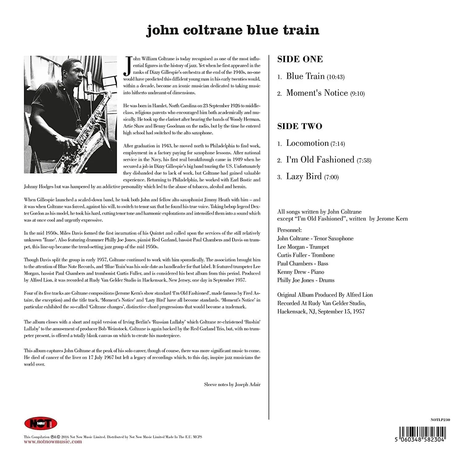 John Coltrane - Blue Train (Limited Edition, 180 Gram, Blue Vinyl) (LP) - Joco Records