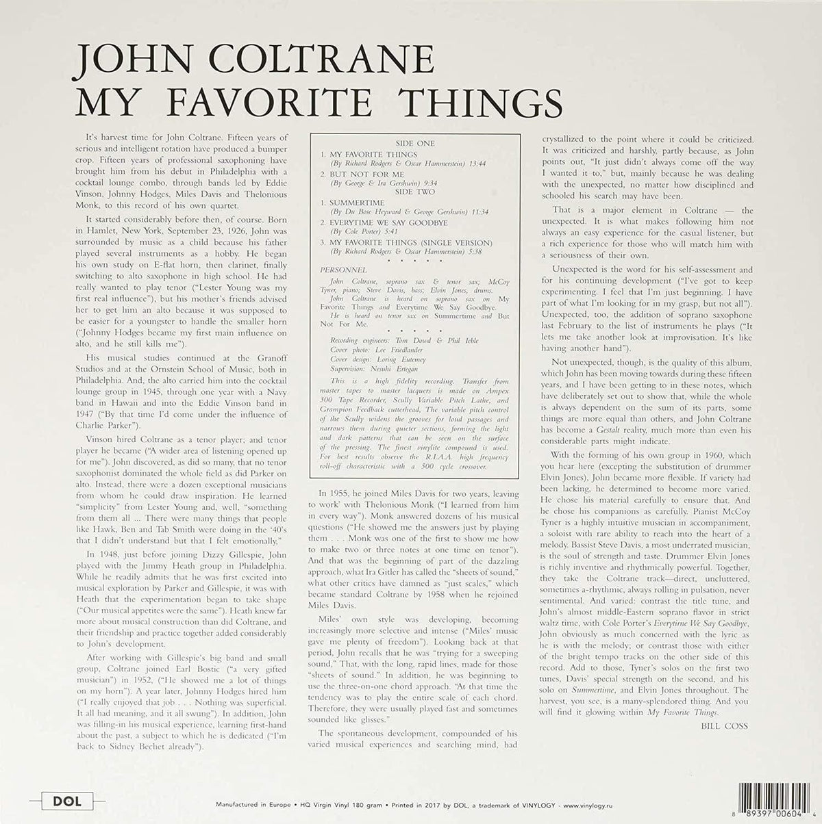 John Coltrane - My Favorite Things (Limited Edition, Remastered, 180 Gram, Blue Vinyl) (LP) - Joco Records