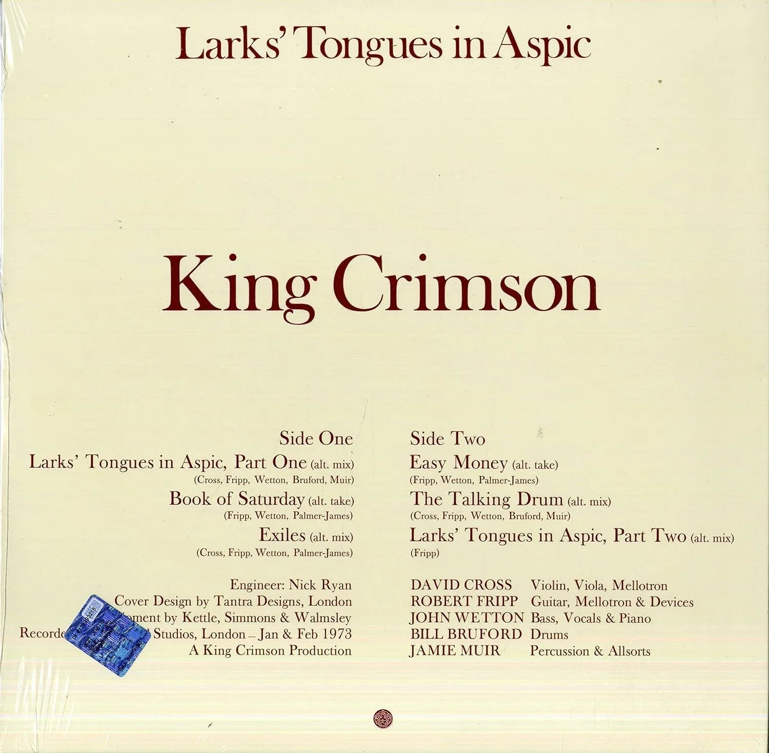 King Crimson - Larks Tongues In Aspic (Alternative Edition) (Remixed by Wilson & Fripp, 200 Gram Audiophile) (LP) - Joco Records