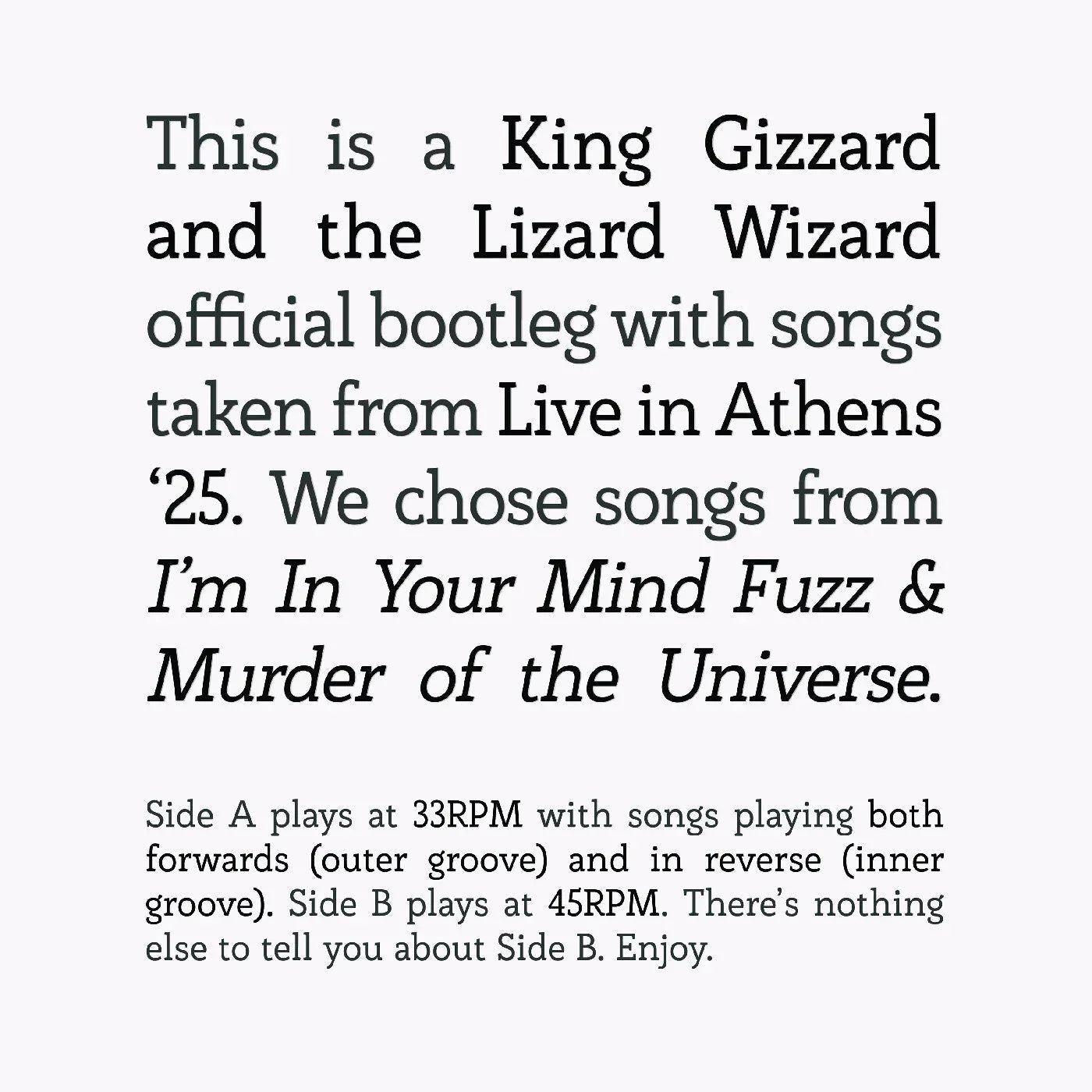 King Gizzard and the Lizard Wizard - Songs From I'M In Your Mind Fuzz & Murder Of The Universe Live In Athens '25 (Vinyl) - Joco Records