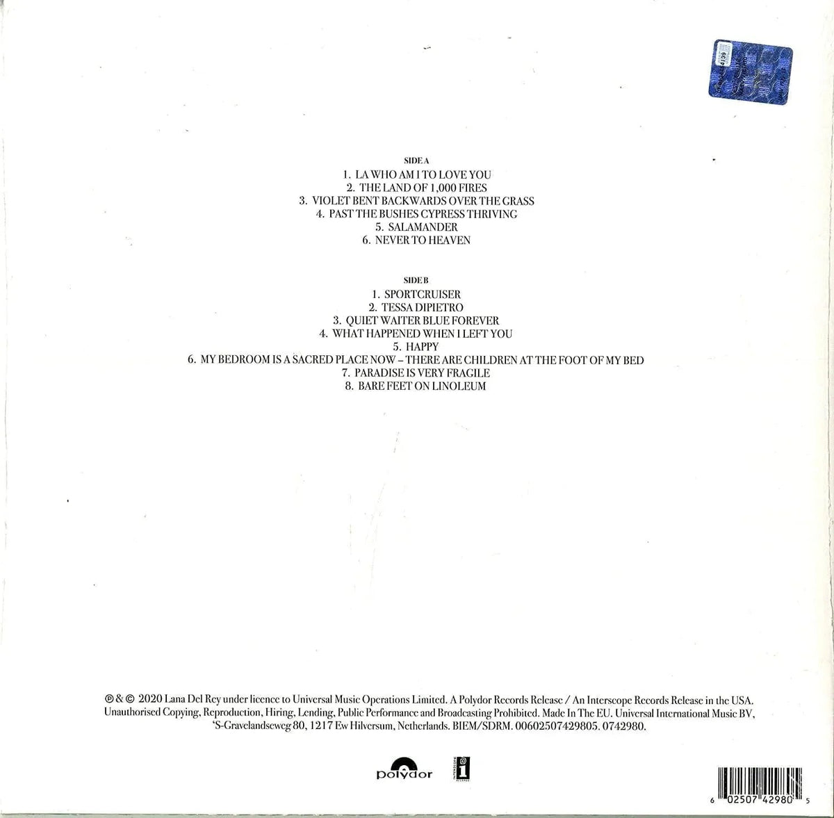 Lana Del Rey - Violet Bent Backwards Over The Grass (Gatefold, 180 Gram) (LP) - Joco Records