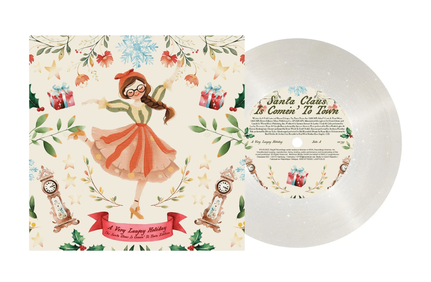 Laufey - A Very Laufey Holiday: The Santa Claus Is Comin’ To Town Edition (Snow Globe Glitter 7-inch Vinyl) - Joco Records