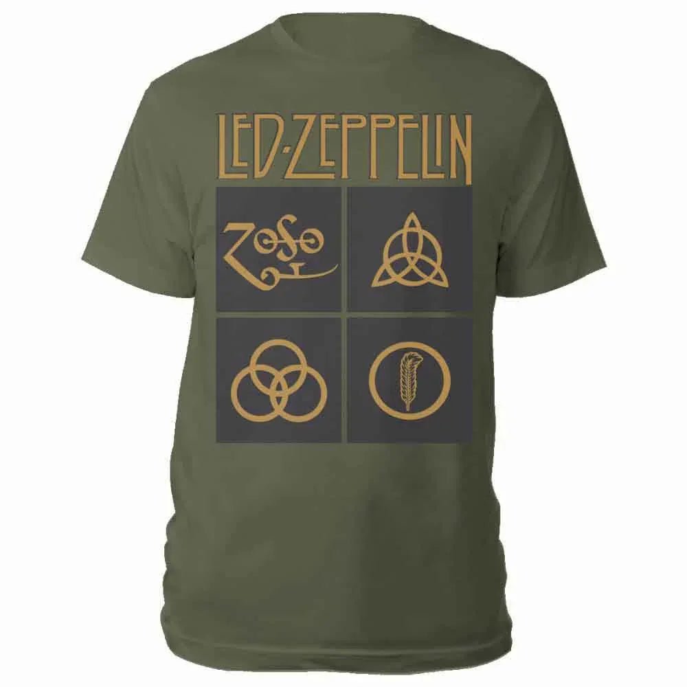 Led Zeppelin - Gold Symbols in Black Square (T-Shirt) - Joco Records