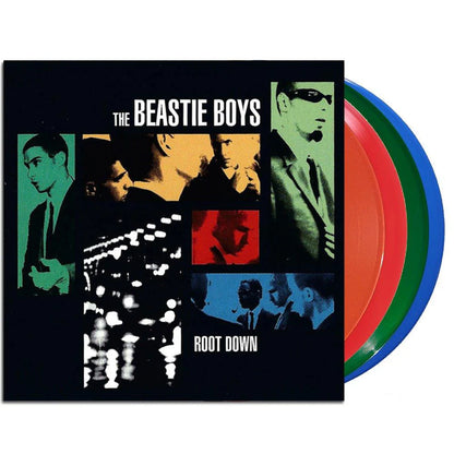 Vinyl record set with 'The Beastie Boys' album cover featuring band members and colorful disc design.