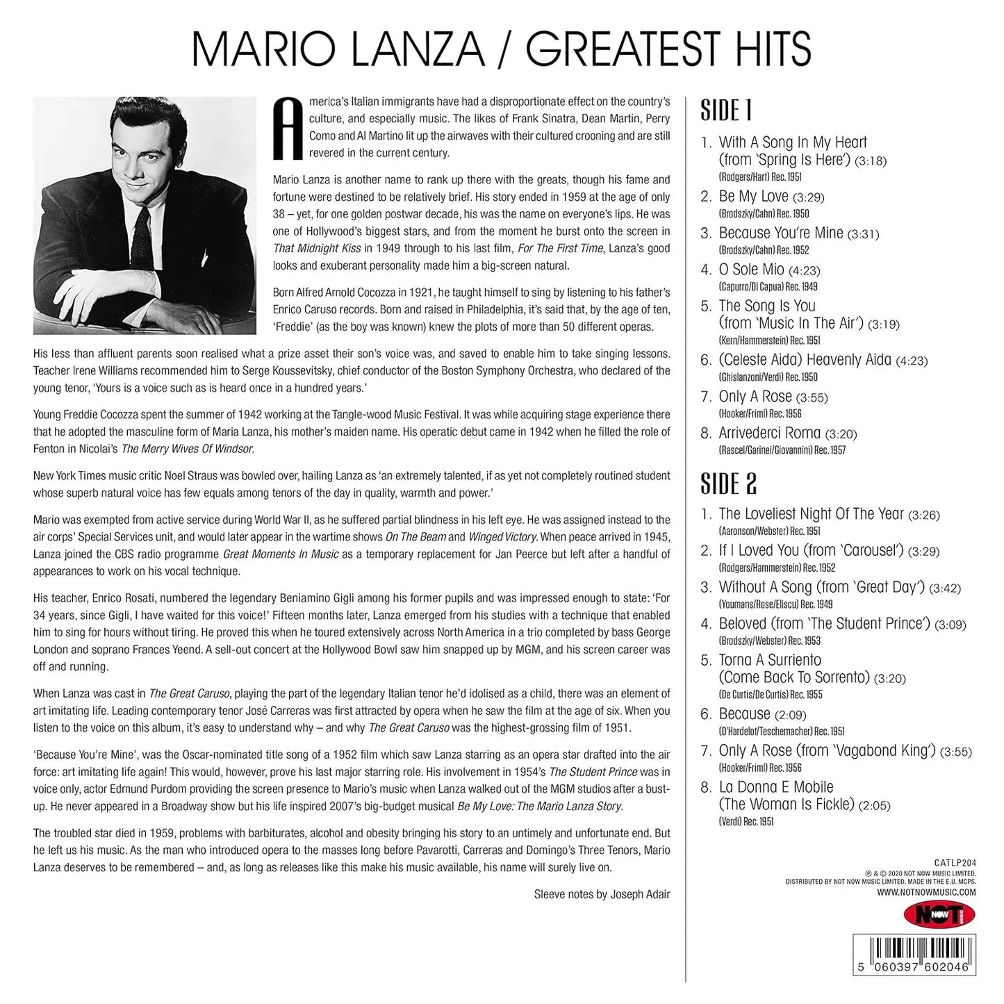 Mario Lanza - Greatest Hits (LP) - Joco Records