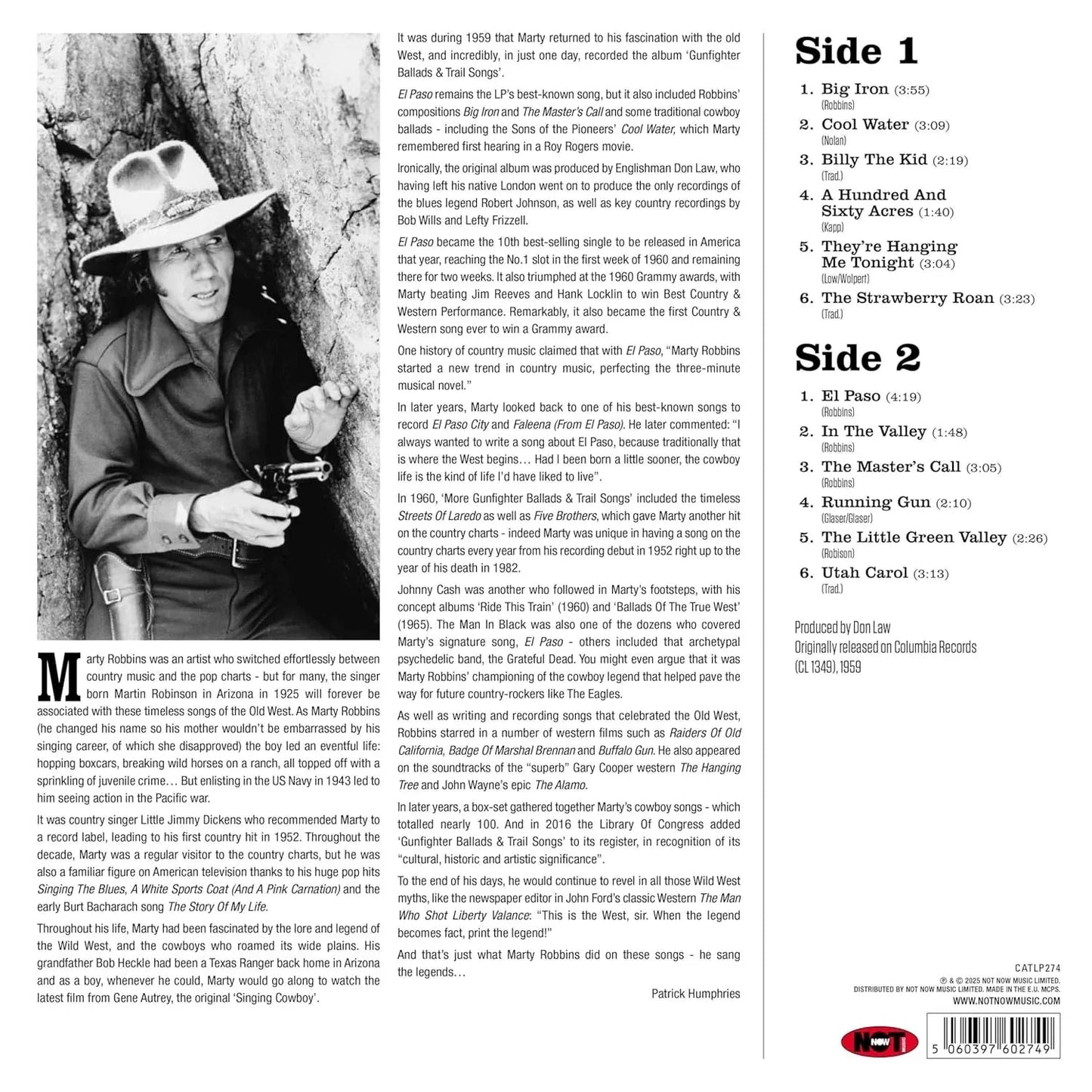 Marty Robbins - Gunfighter Ballads (Import, 180 Gram) (LP) - Joco Records
