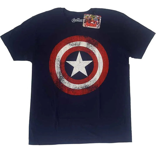 Marvel Comics - Captain America Distressed Shield Graphic (T-Shirt) - Joco Records