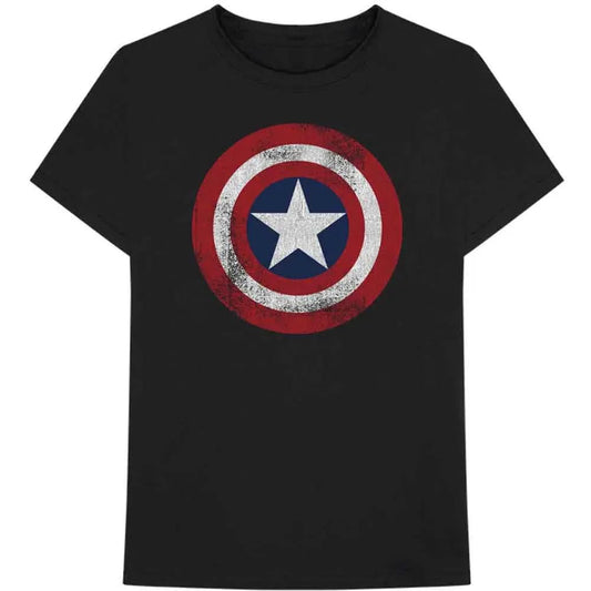 Marvel Comics - Captain America Distressed Shield - Graphic Tee (T-Shirt) - Joco Records
