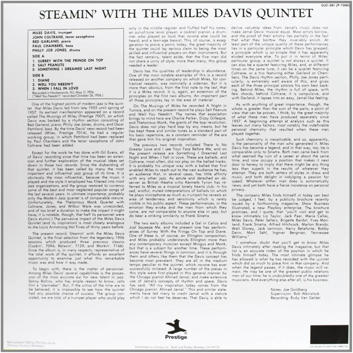 Miles Davis Quintet - Steamin' With The Miles Davis Quintet (LP) - Joco Records