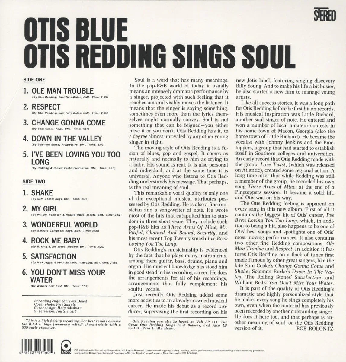 Otis Redding - Otis Blue: Otis Redding Sings Soul (Limited Edition, Blue Vinyl) (LP) - Joco Records