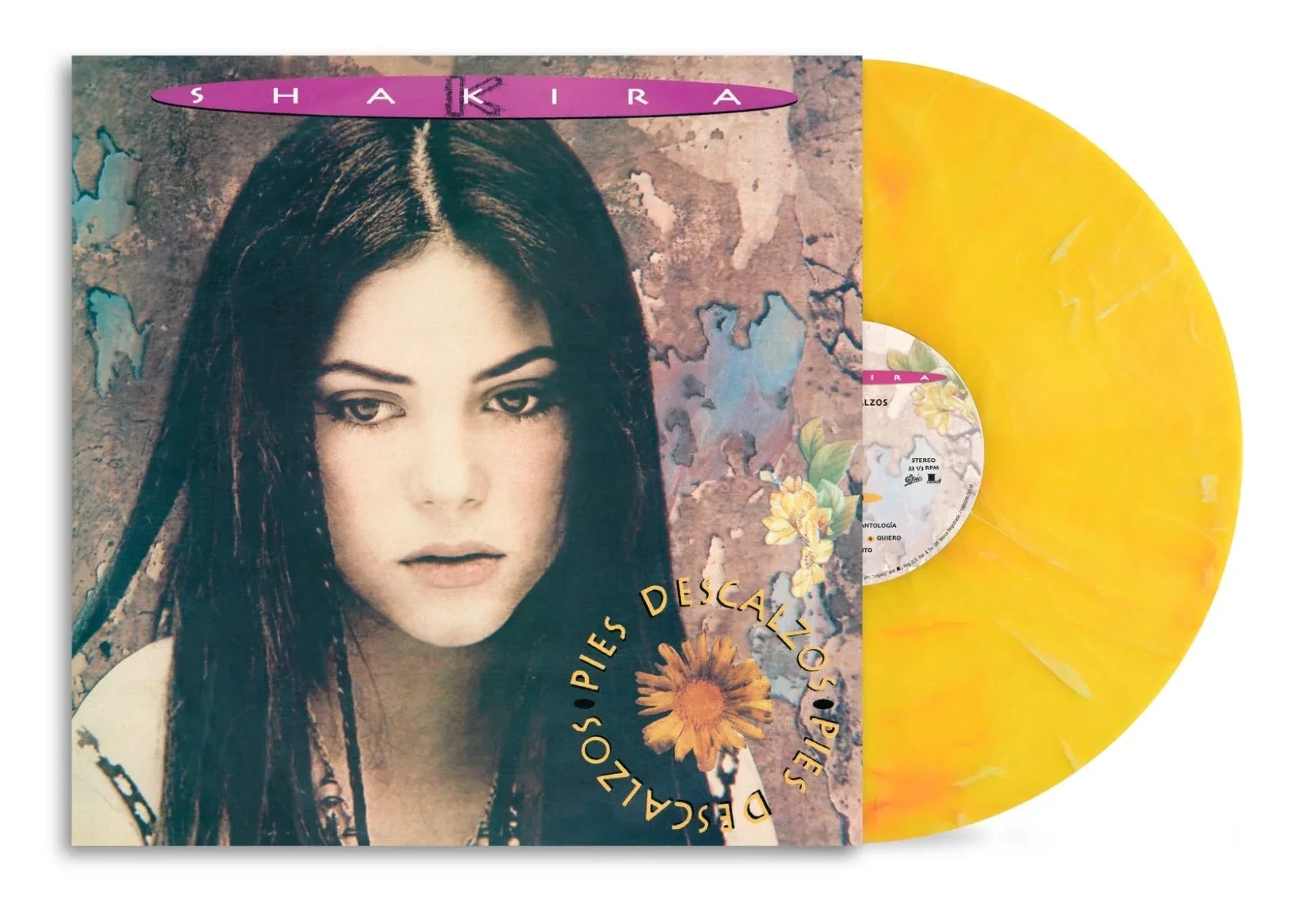 Shakira - Pies Descalzos (30th Anniversary Vibrant Yellow W/Red Swirl Marble Color Vinyl) - Joco Records