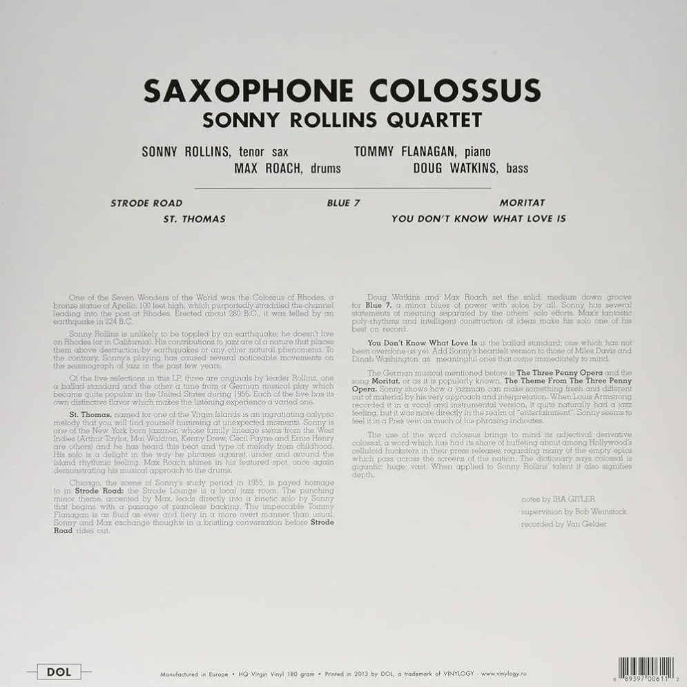 Sonny Rollins - Saxophone Colossus (Limited Edition, 180 Gram, Blue Vinyl) (LP) - Joco Records