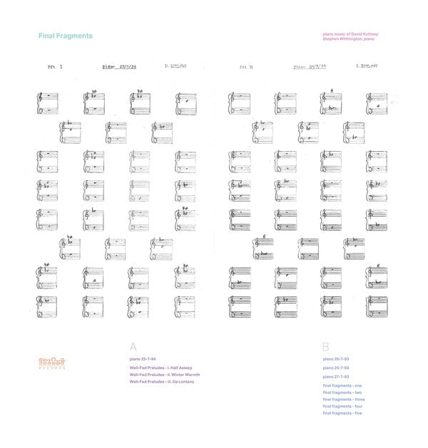 Stephen Whittington - Final Fragments - Piano Music Of David Kotlowy (Vinyl) - Joco Records
