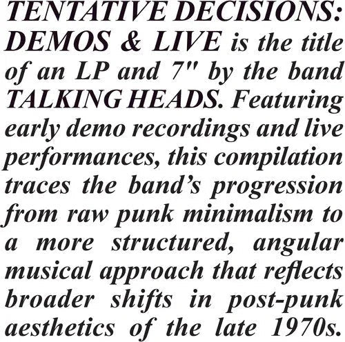 The Talking Heads - Tentative Decisions: Demos & Live (With Bonus 7") (LP) - Joco Records