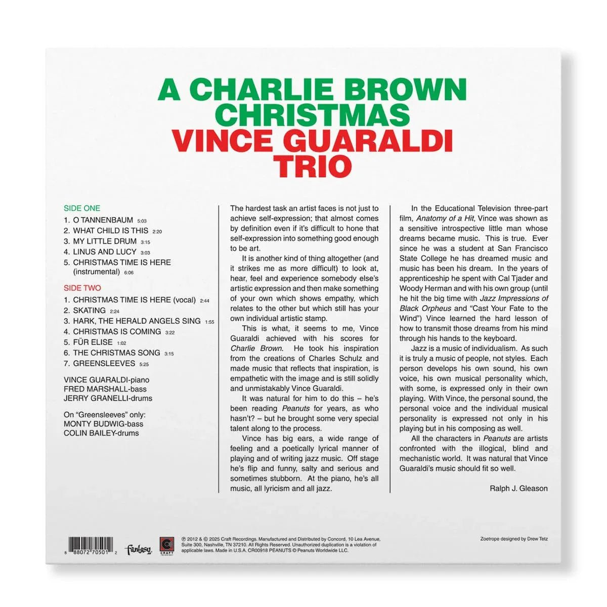 Vince Guaraldi Trio - A Charlie Brown Christmas (60th Anniversary, Zoetrope Vinyl) (LP) - Joco Records