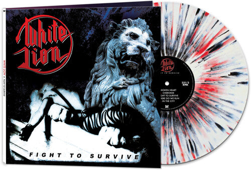 White Lion - Fight To Survive - WHITE/ BLACK/ RED SPLATTER (Vinyl) - Joco Records