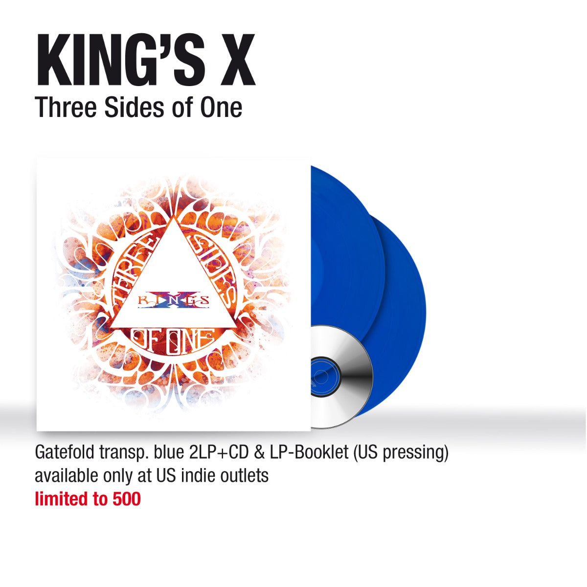 King's X - Three Sides Of One (Gatefold LP Jacket, Booklet, With CD, Clear Vinyl, Blue) - Joco Records