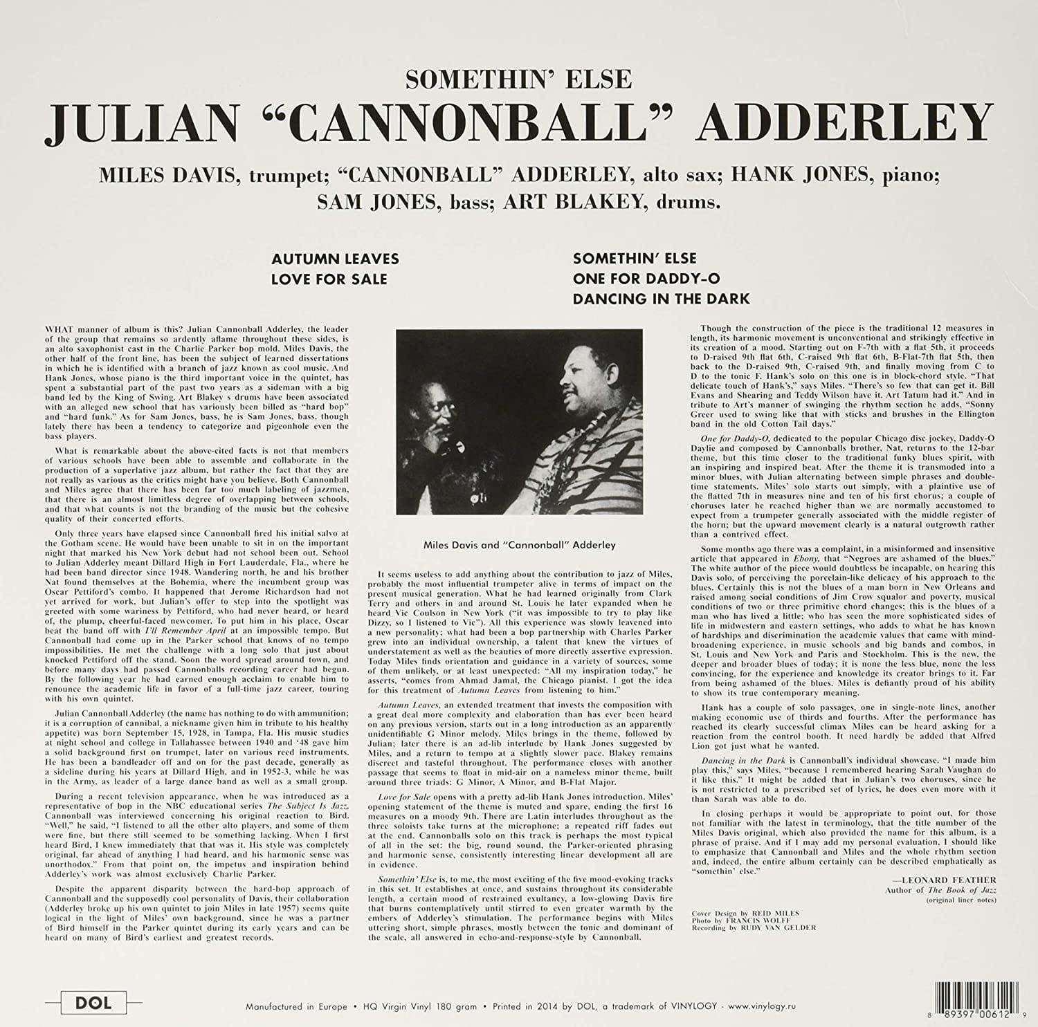 Cannonball Adderley - Somethin' Else (Limited Edition, 180 Gram, Blue Vinyl) (LP) - Joco Records