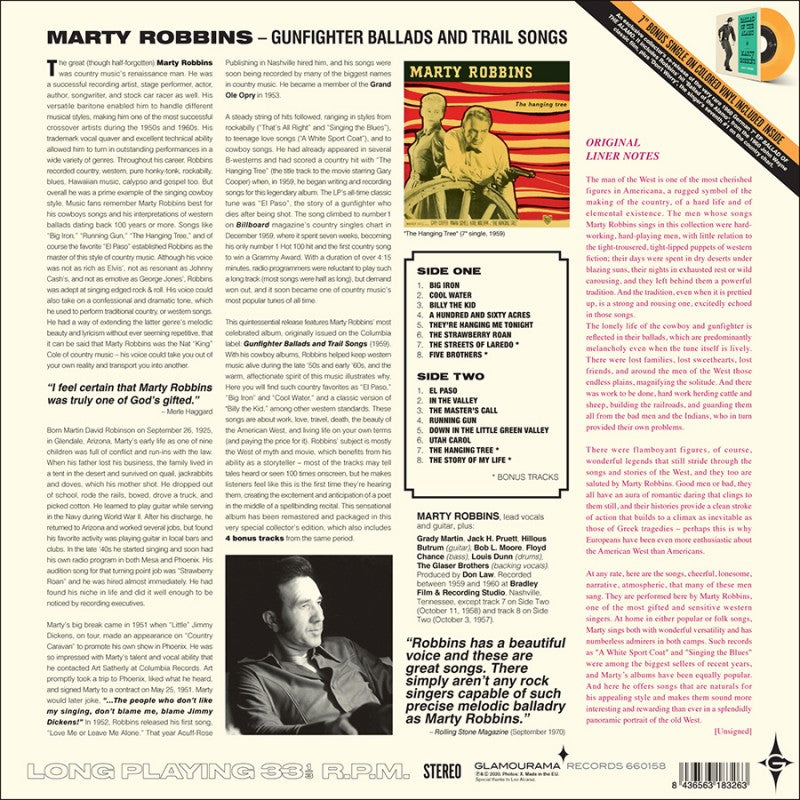 Marty Robbins - Gunfighter Ballads and Trail Songs (Limited Edition, 180 Gram, Includes Bonus 7") (LP) - Joco Records
